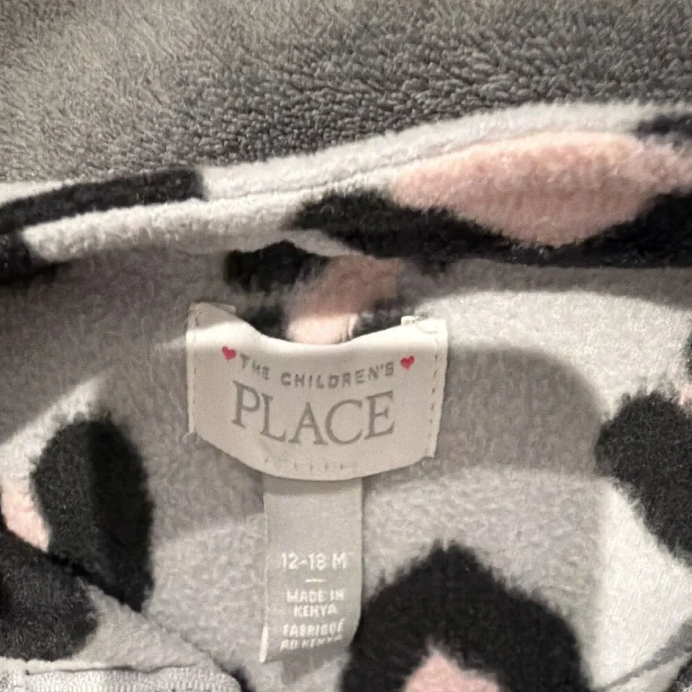 The Children's Place Girls Fleece 1/4 Zip Leopard Jacket 12-18 Months